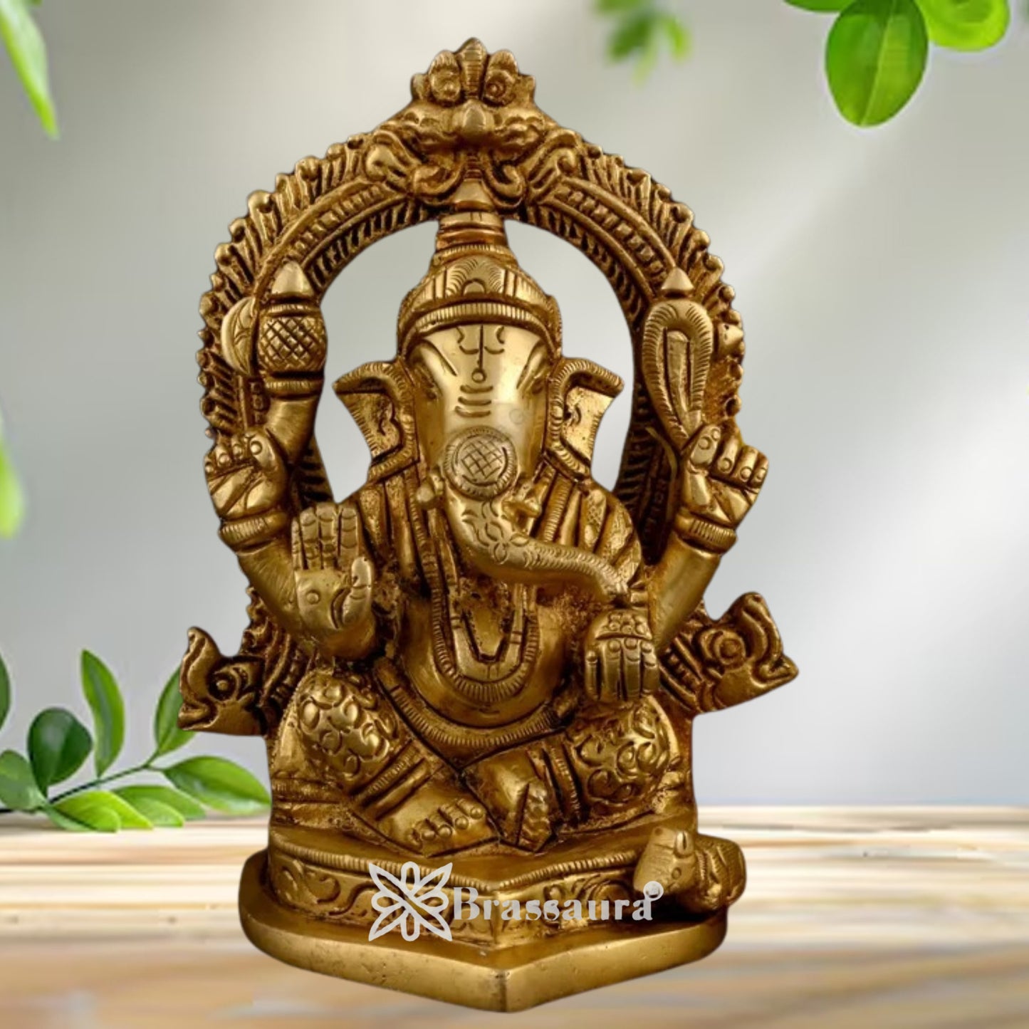 Brass Ring Ganesha Statue Weight 1 Kg And Height 4.5 Inch