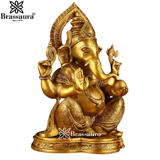 Brassaura® Ganesh Ji Brass Idol | Pure Brass | Height 15 Inches