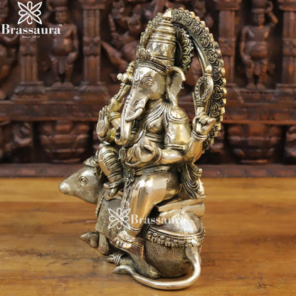Brass Ganesha On Rat Weight 14.3 Kg & Height 16.5 Inch