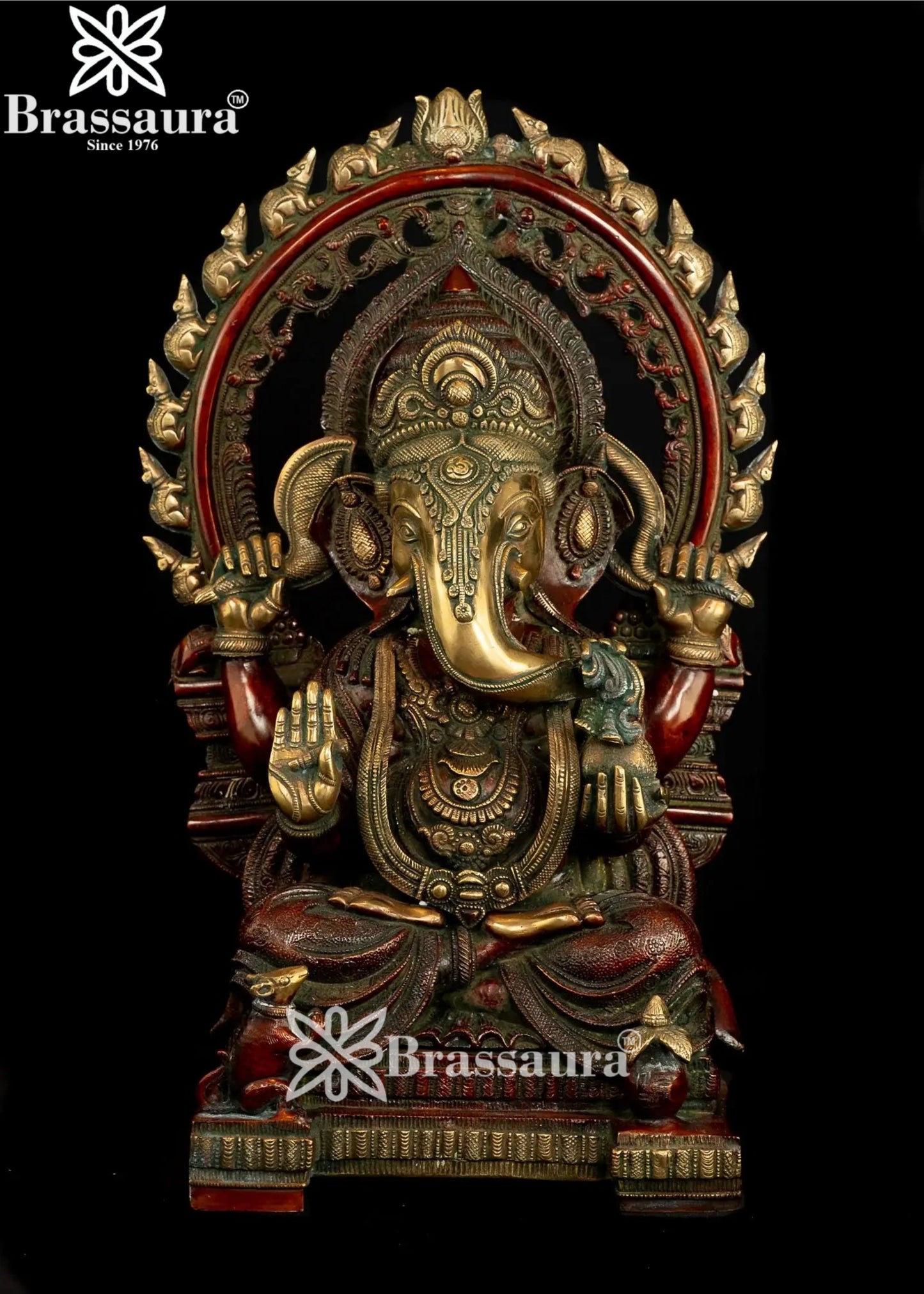Brass Ring Ganesha Statue Weight 19 Kg And Height 21 Inch