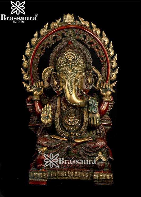 Brass Ring Ganesha Statue Weight 19 Kg And Height 21 Inch