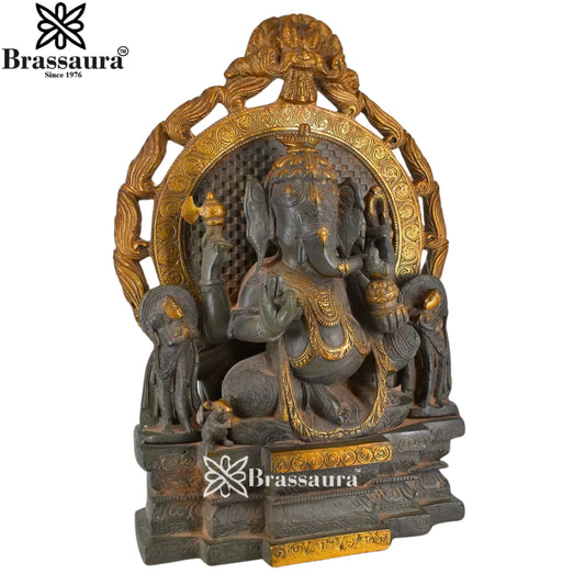 ब्रैसौरा® विंटेज फ़िनिश प्रभावाली सहित भगवान गणेश | पीतल की मूर्ति | ऊंचाई 17 इंच