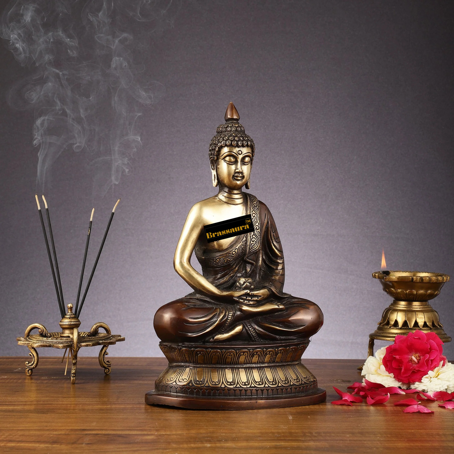 Brassaura™ Pure Brass Buddha Statue – Height 12 Inches & Weight 4 Kgs