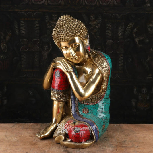 Brass Gem Stone Work Buddha Weight 12.8 kg & Height 16.5 Inch