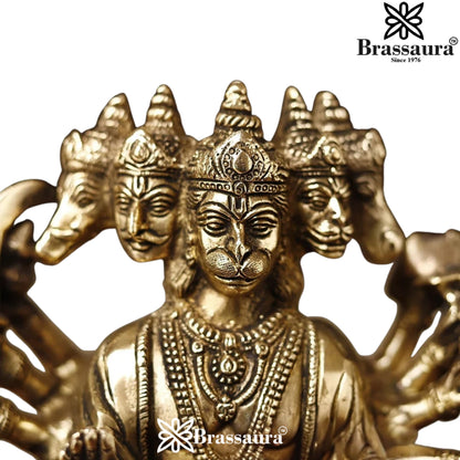 Brassaura™ Brass Panchmukhi Hanuman Idol for Pooja Room – Height 13.5 Inches & Weight 4.62 Kgs | Classic Décor
