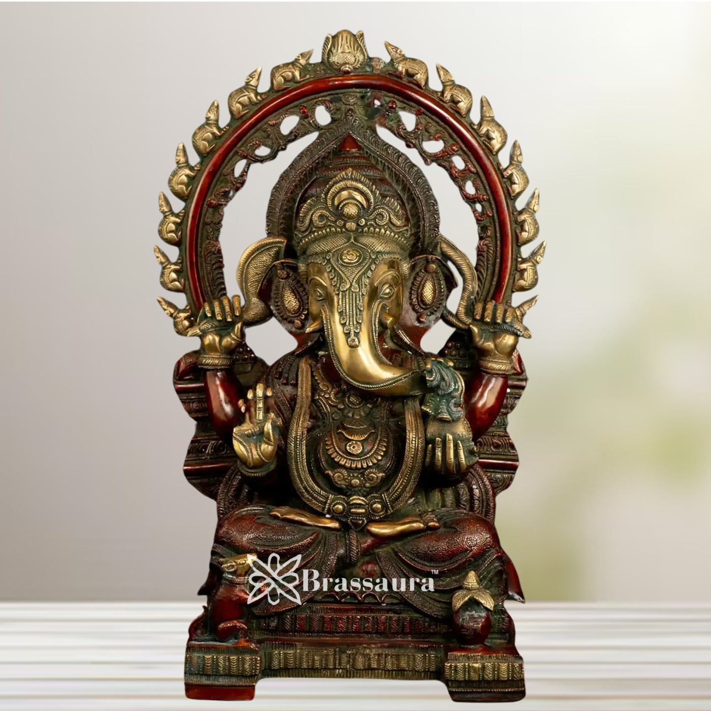 Brass Ring Ganesha Statue Weight 20.6 Kg & Height 21 Inch