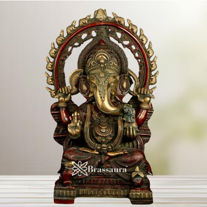 Brass Ring Ganesha Statue Weight 20.6 Kg & Height 21 Inch