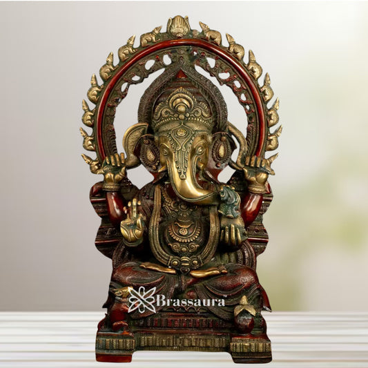 Brass Ring Ganesha Statue Weight 20.6 Kg & Height 21 Inch