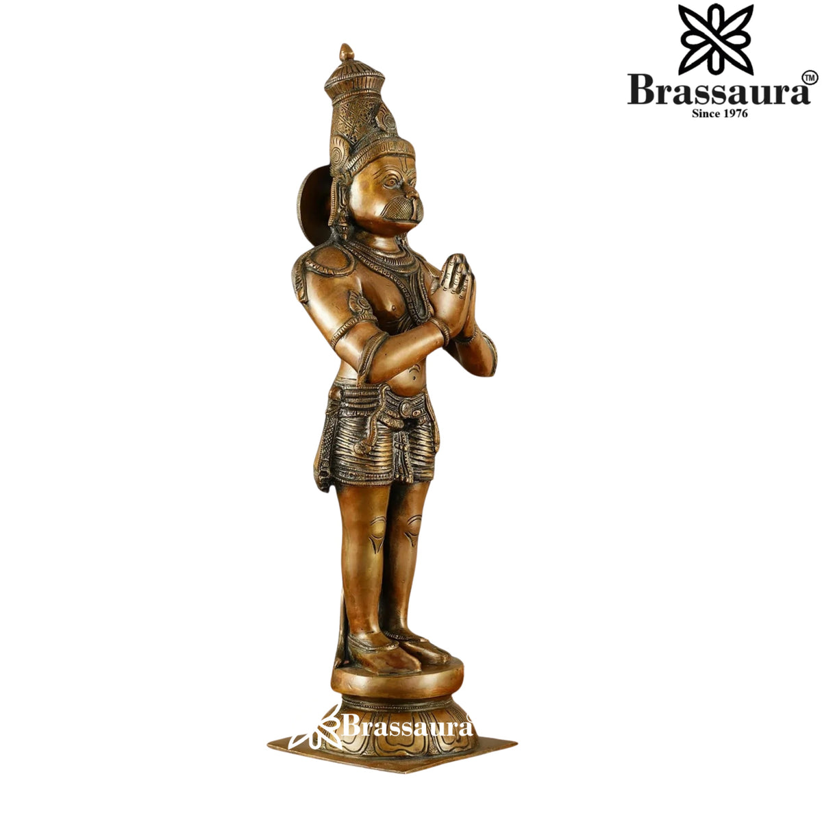 Brassaura® Hanuman Standing Namaskar Pose Idol with Bronze Colour Finish | Pure Superfine Brass Handcrafted Murti | Brass Statue for Home Temple, Pooja Room | Height 22 Inches | Weight 15 Kgs