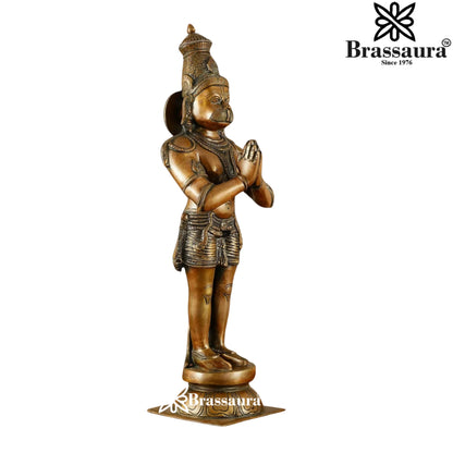 Brassaura® Hanuman Standing Namaskar Pose Idol with Bronze Colour Finish | Pure Superfine Brass Handcrafted Murti | Brass Statue for Home Temple, Pooja Room | Height 22 Inches | Weight 15 Kgs