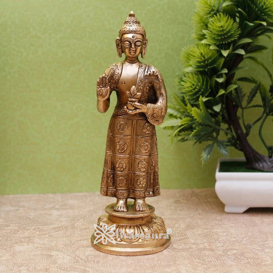 Brass Blessing Standing Buddha Weight 0.95 kg & Height 8 Inch