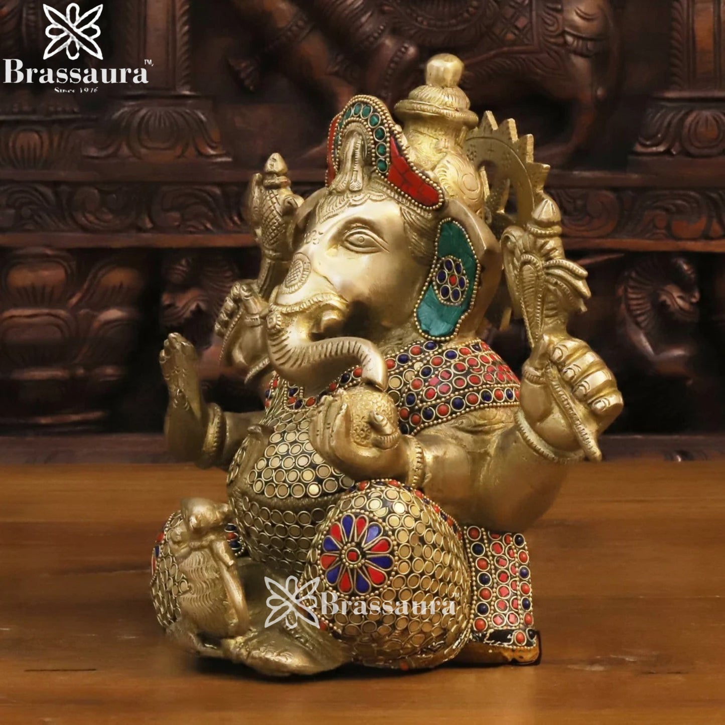 Brass Gem Stone Work Ganesha Weight 9 Kg & Height 12 Inch