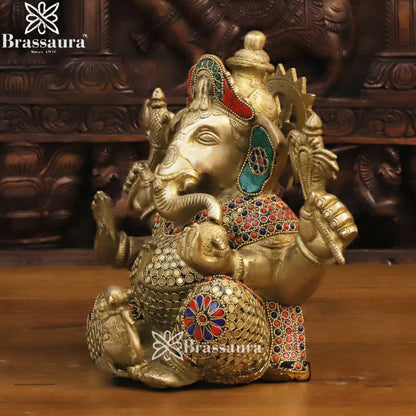 Brass Gem Stone Work Ganesha Weight 9 Kg & Height 12 Inch
