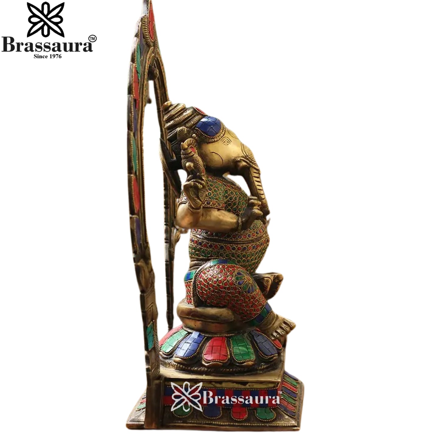 Brass Gem Stone Ganesha Statue Weight 12.63 Kg & Height 18 Inch
