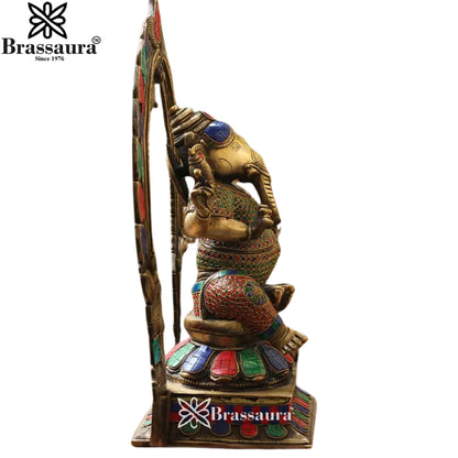 Brass Gem Stone Ganesha Statue Weight 12.63 Kg & Height 18 Inch