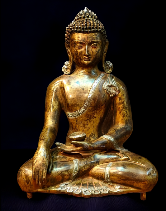 Brassaura™ Brass Bhumisparsha Buddha Statue – Nirvana Pose – Height 21 Inches, Weight 16 Kgs