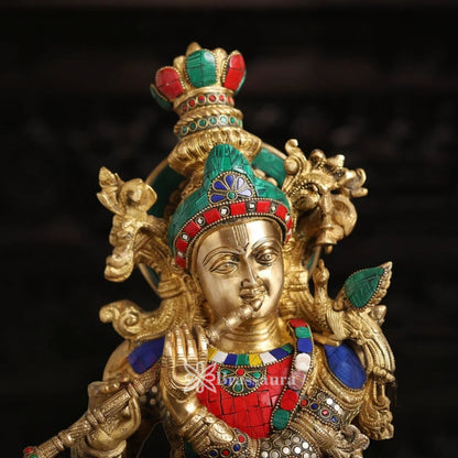 Brass Gem Stone Work Radha Krishna Murti Weight 37.62 Kg And Height 26 Inch