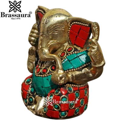 Brass Gem Stone Work Ganesha Statue Weight .6 Kg And Height 9.5 Inch
