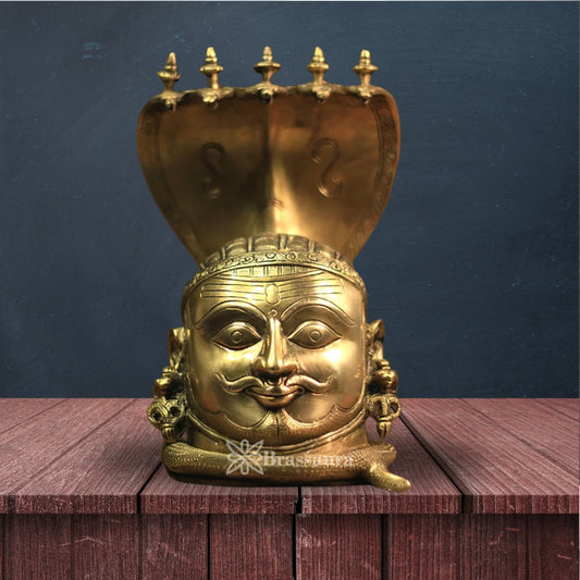 Brass Shiva Mukhlingam With Naagraaj Statue Weight 4 Kg And Height 9.5 Inch
