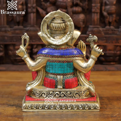Brass Gem Stone Work Ganesha Weight 9.5 Kg & Height 12.5 Inch