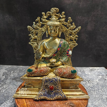 Brass Bhumisprasa Gem Stone Work Buddha Weight 10.5 kg & Height 16 Inch