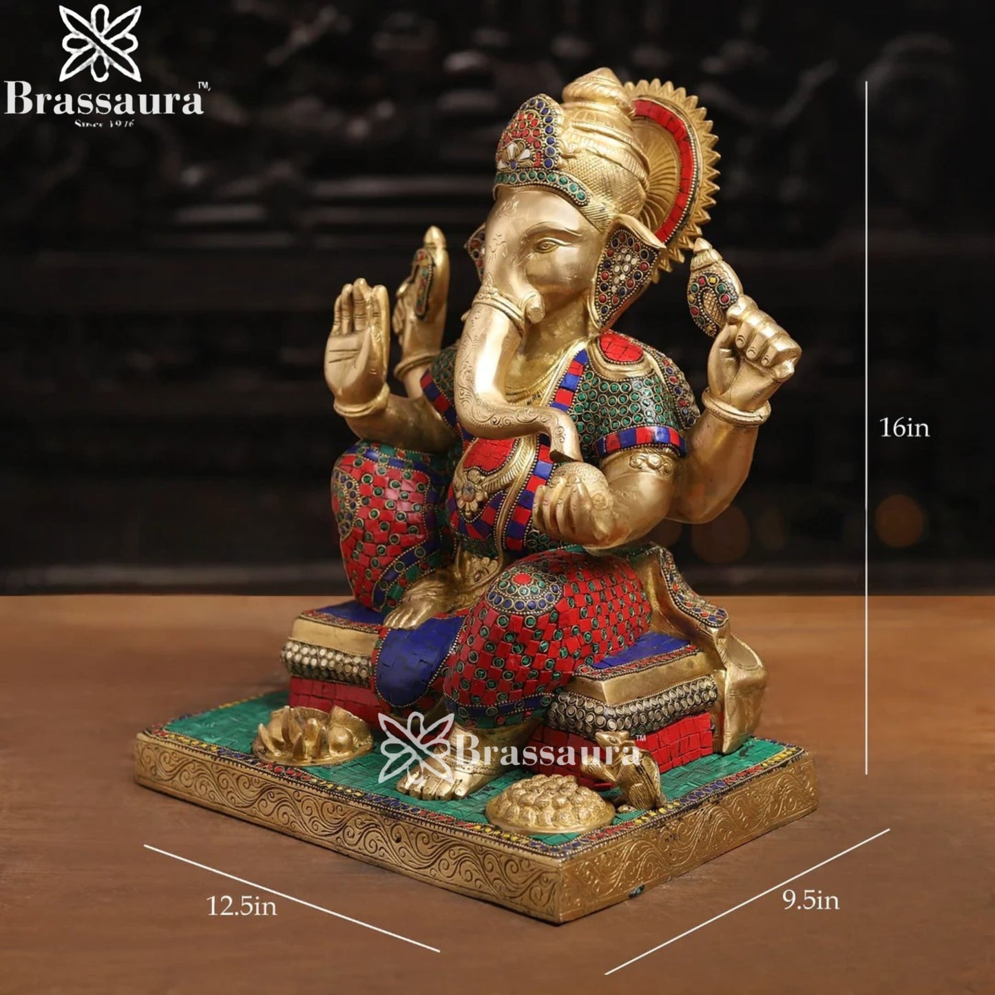 Brass Gem Stone Work Fruit Ganesha Weight 18.4 Kg & Height 16 Inch