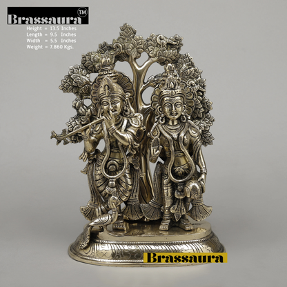 Brassaura™ Pure Brass Radha Krishna Under Tree Idol – 13.5 Inch Height, 7.860 Kg Weight – Golden Finish Statue