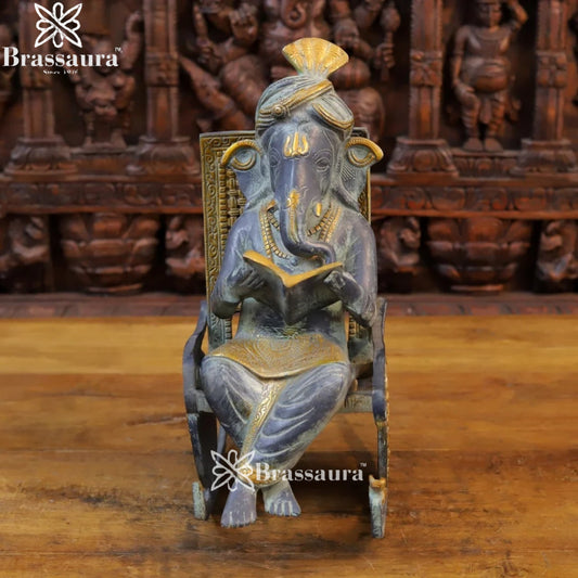 Brass Ganesha With Chair Weight 11.4 Kg & Height 16 Inch