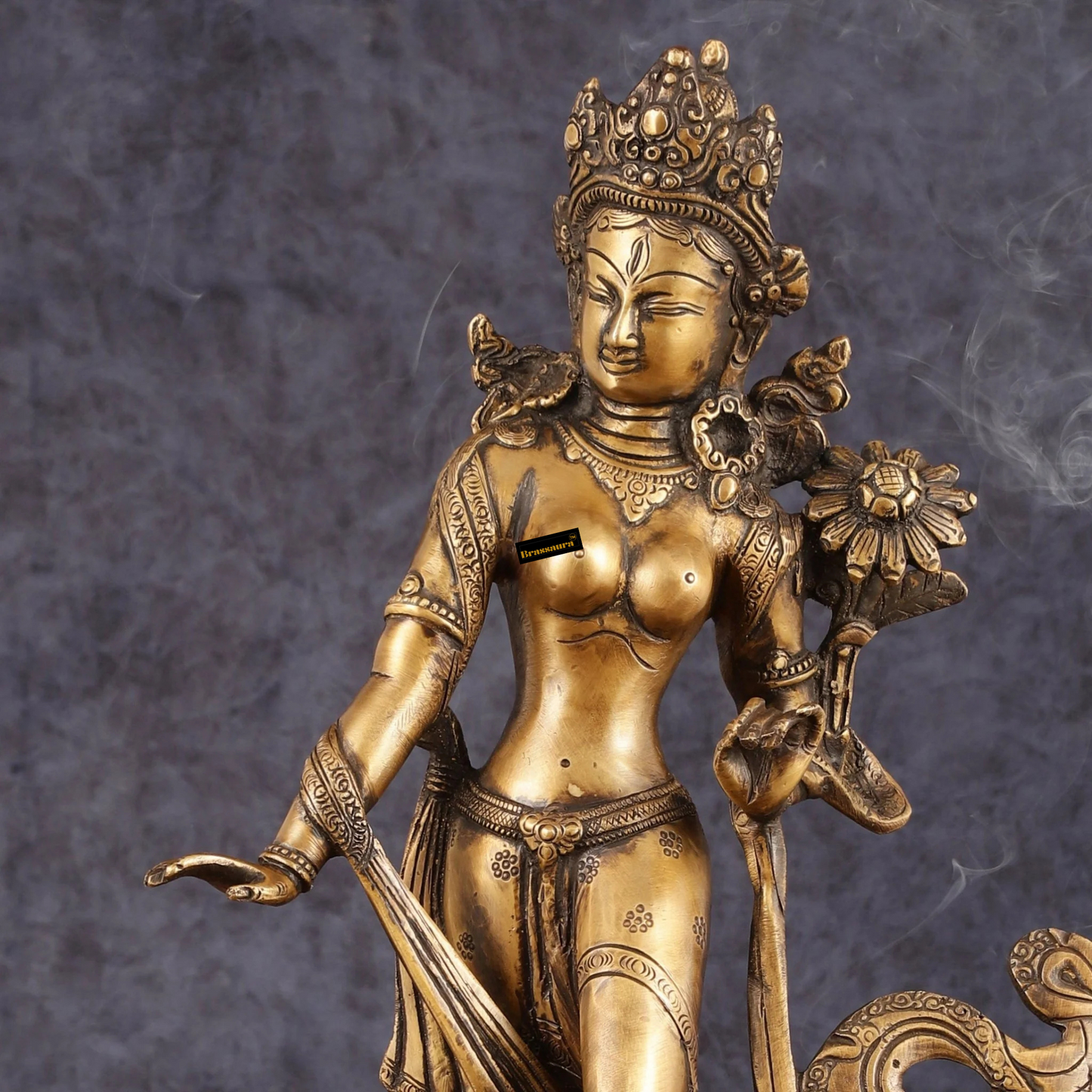 Brassaura™ Pure Brass Tibetan Standing Tara Devi Buddhist Goddess Idol – Height 15 Inches, Weight 4 Kgs