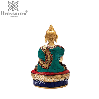 Brass Bhumisprasa Gem Stone Work Buddha Weight 1 kg & Height 7 Inch