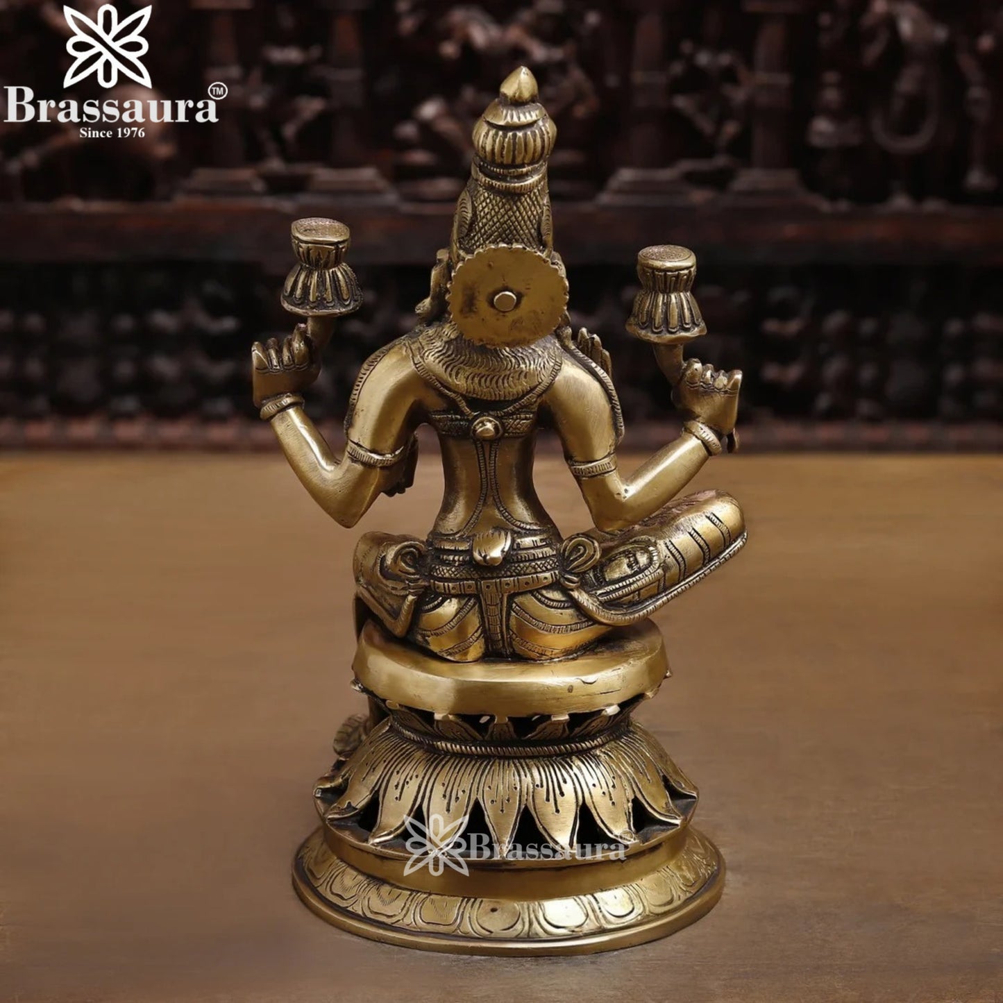 Brassaura™ Classic Brass Laxmi Statue – Height 12 Inches & Weight 4.3 Kgs | Puja Room Idol