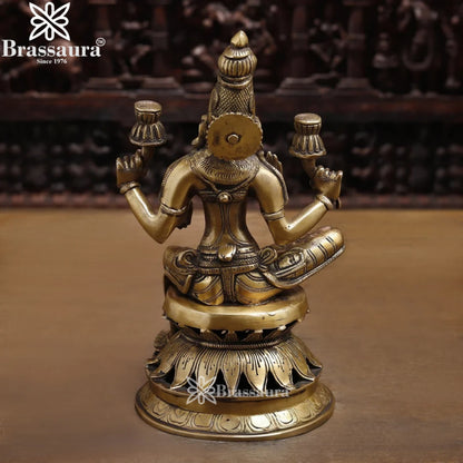 Brassaura™ Classic Brass Laxmi Statue – Height 12 Inches & Weight 4.3 Kgs | Puja Room Idol