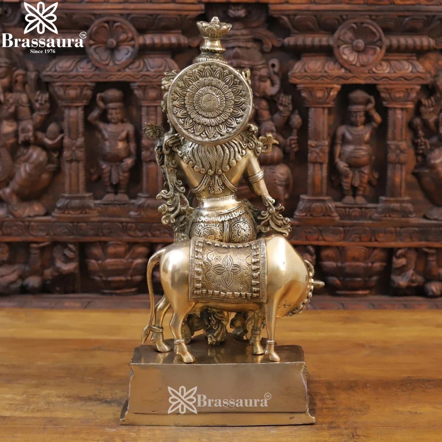 Brass Cow Krishna Murti Weight 16.46 Kg And Height 22.5 Inch
