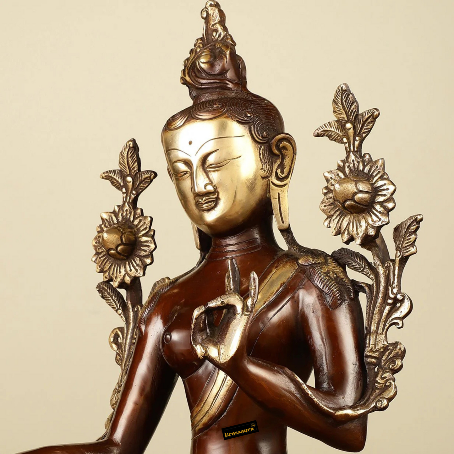 Brassaura™ Pure Brass Green Tara Idol – Height 13 Inches, Weight 6.2 Kgs