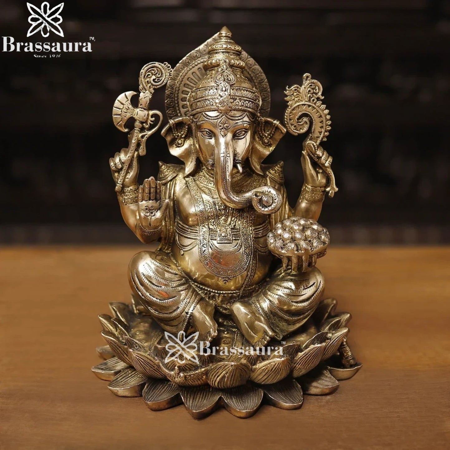 Brass Lotus Ganesha Weight 8.5 Kg & Height 11.5 Inch