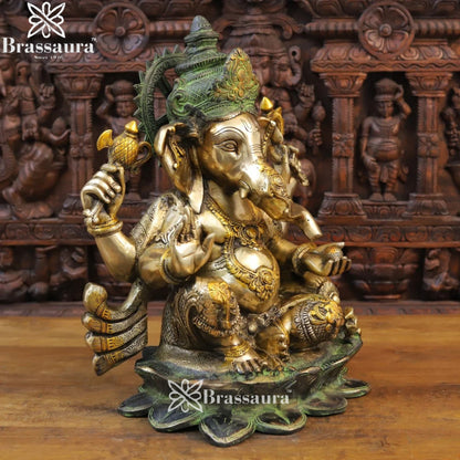 Brass Lotus Ganesha Weight 27.9 Kg & Height 21 Inch