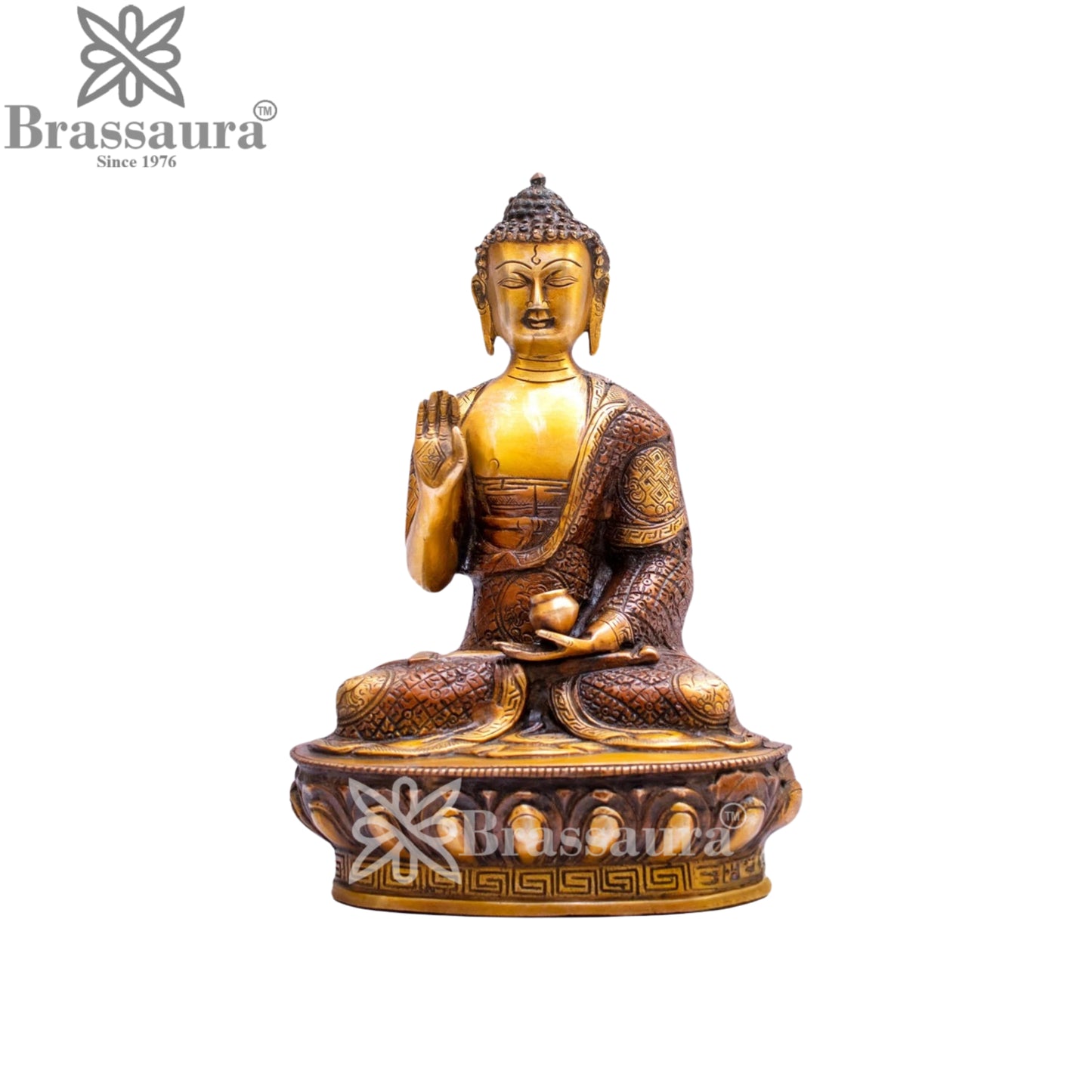 Brass Blessing Antique Buddha Weight 4.5 kg & Height 13 Inch