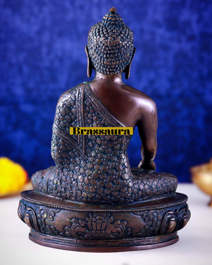 Brassaura™ Pure Brass Antique Medicine Buddha Statue – Height 13.5 Inches, Weight 6.8 Kgs