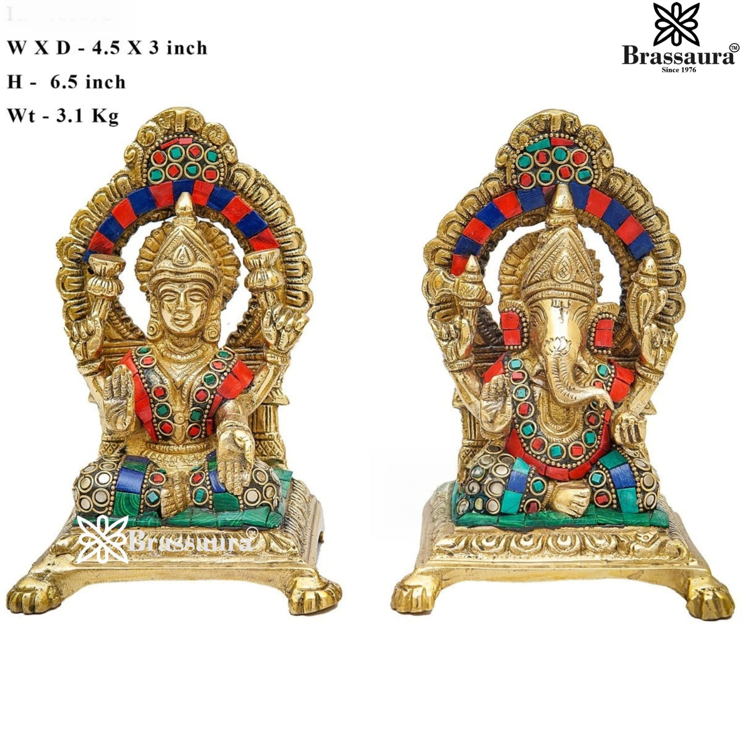 Brass Gem Stone Work Lakshmi Ganesh Weight 3 Kg & Height 6 Inch