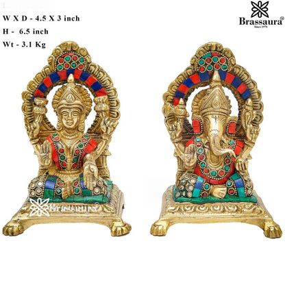 Brass Gem Stone Work Lakshmi Ganesh Weight 3 Kg & Height 6 Inch