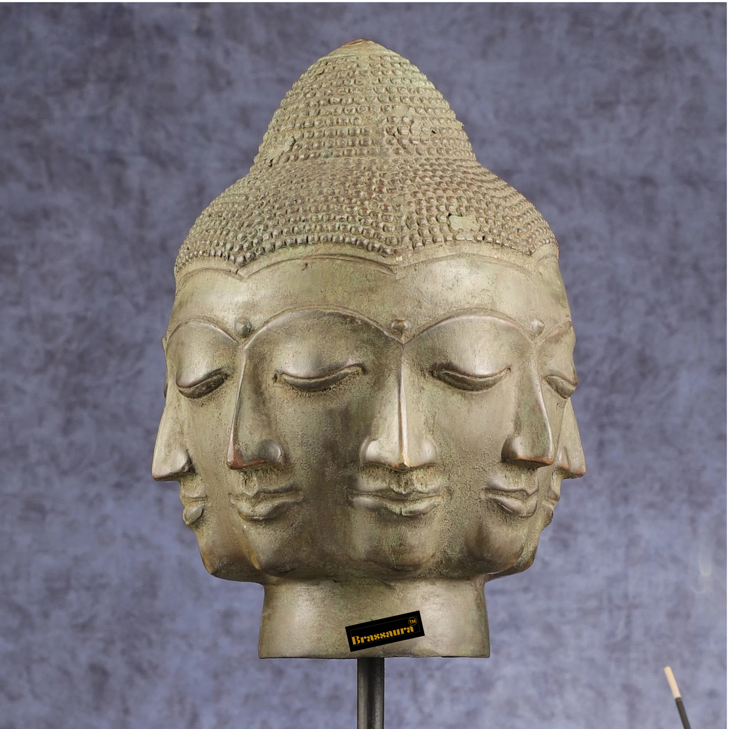 Brassaura™ Vintage Indonesian Bronze Buddha Bust Table Accent – Height 14.5 Inches, Weight 1.26 Kgs