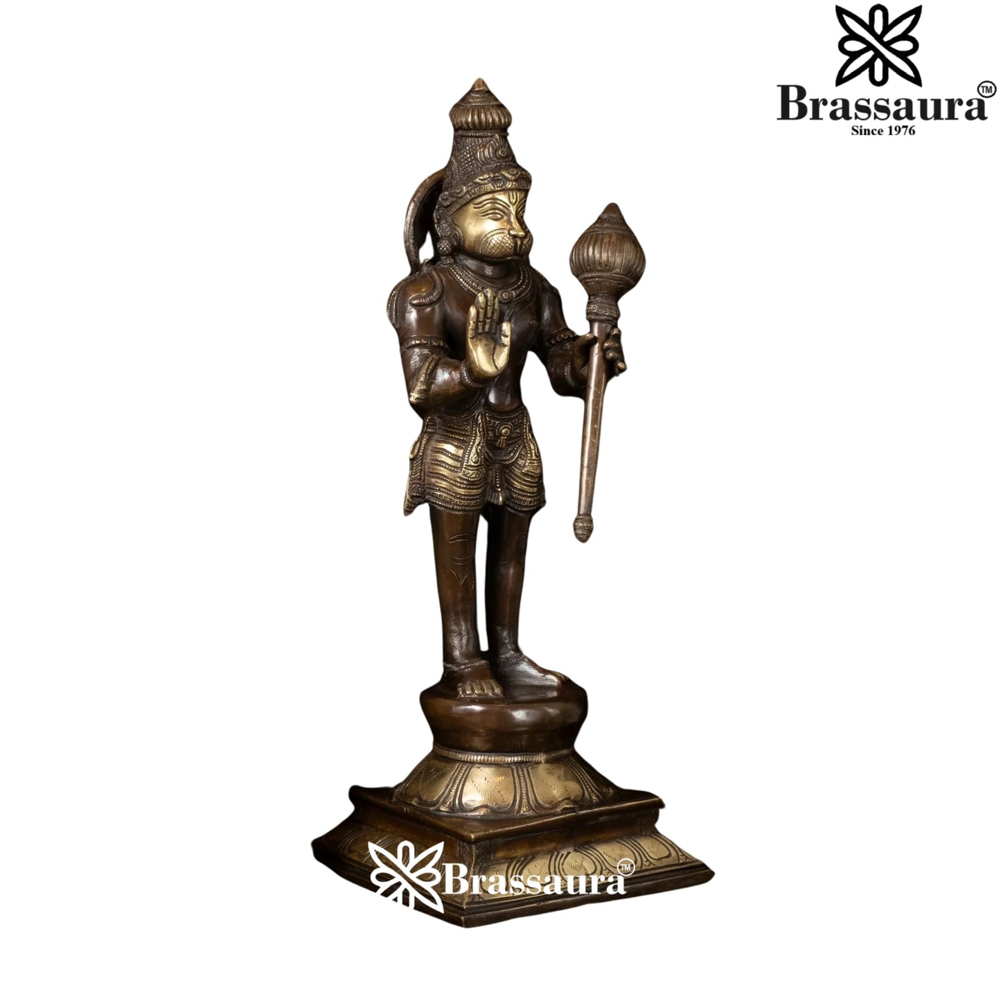 Brassaura™ Artistic Brass Hanuman Idol – Height 16 Inches & Weight 4.8 Kgs | Devotional Use