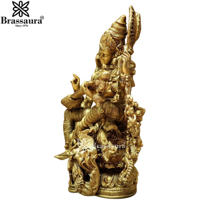 Brassaura™ Brass Saraswati Idol – Height 16 Inches & Weight 15 Kgs | Hindu Goddess Statue