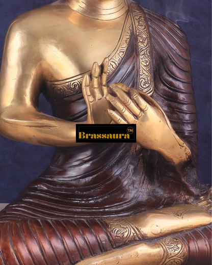 Brassaura™ Pure Brass Buddha Statue in Dharma Chakra Mudra – Height 14 Inches, Weight 7 Kgs