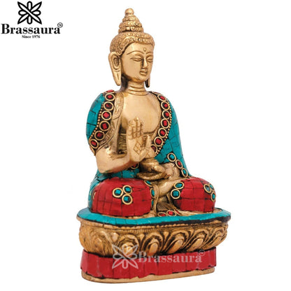 Brass Blessing Gem Stone Work Buddha Weight 1 kg & Height 7 Inch