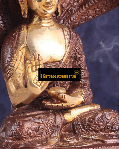 Brassaura™ Pure Brass Blessing Buddha Idol under Serpent Muchalinda – Height 8 Inches, Weight 2.33 Kgs