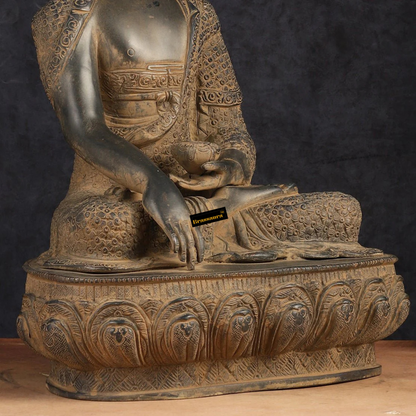 Brassaura™ Pure Brass Buddha Statue – Earth Touching Mudra with Medicine Bowl – Height 16 Inches, Weight 11 Kgs