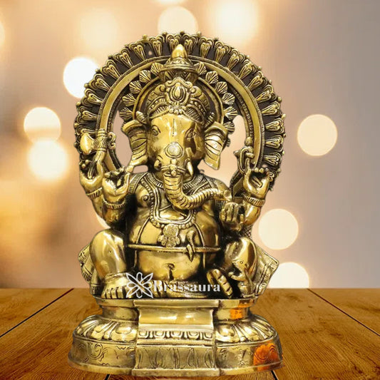 Brass Ring Ganesha Statue Weight 8.57 Kg And Height 14 Inch
