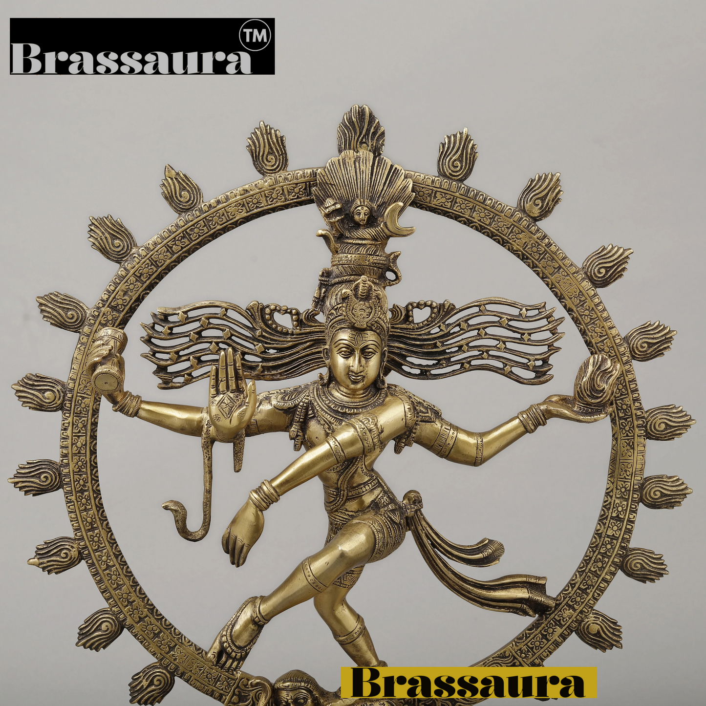 Brassaura™ Brass Nataraja with Parvati Idol – 23 inch | 11.14 kg | Antique Golden Finish | Dancing Shiva & Parvati Statue for Temple & Home Decor