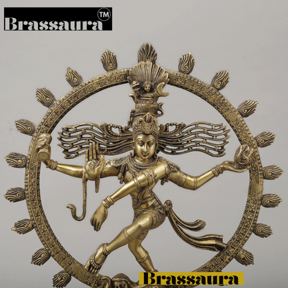 Brassaura™ Brass Nataraja with Parvati Idol – 23 inch | 11.14 kg | Antique Golden Finish | Dancing Shiva & Parvati Statue for Temple & Home Decor